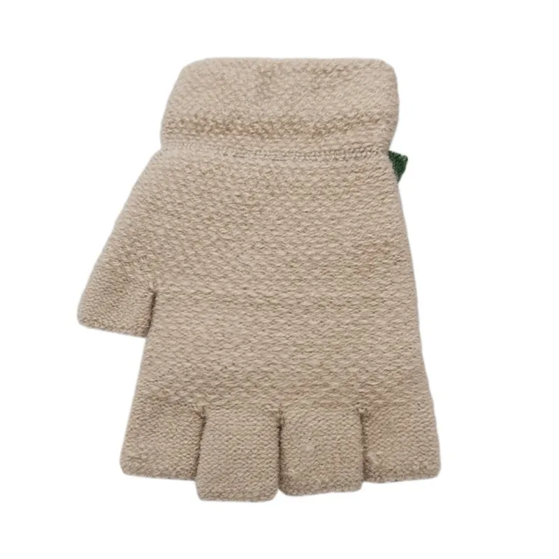 Детские зимние теплые перчатки с мультипликационным принтом; универсальные Хлопковые вязаные перчатки на полпальца; варежки; вязаные перчатки