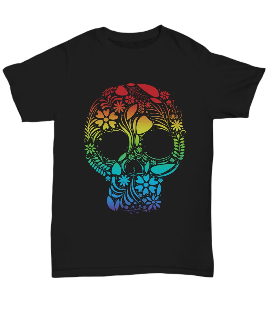 

Rainbow Sugar Skull Pride Lgbt Awareness T-Shirt For Gay Lesbian Bisexual Tee Colorful Tee Shirt