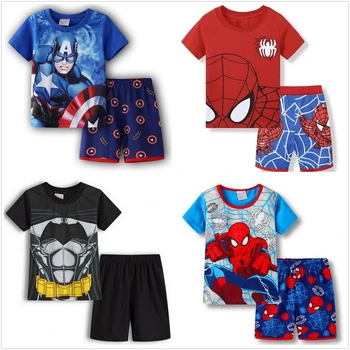 

New style Neck Boys Cotton Pajamas Set Cartoon Cosy Round For Child kids short sleeve pyjamas Girls Boys Sleepwear 2~7 Year
