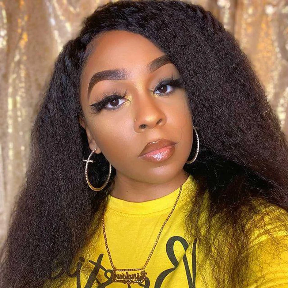 Kinky Straight Human Hair Wigs for Black Women Pre-plucked Brazilian Hair 150% Density Yaki Full-Machine Made Wig Remy Hair