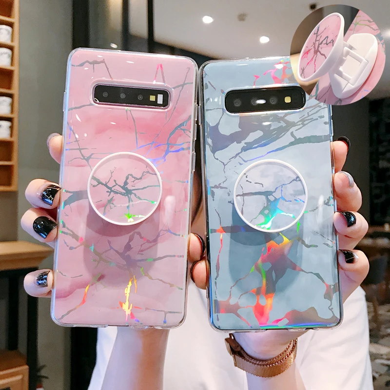 Лазерный цветной мраморный чехол для samsung Galaxy Note 10 Pro S10 S9 S8 Plus S10e Note 9 8 S7 Edge с складной держатель чехол