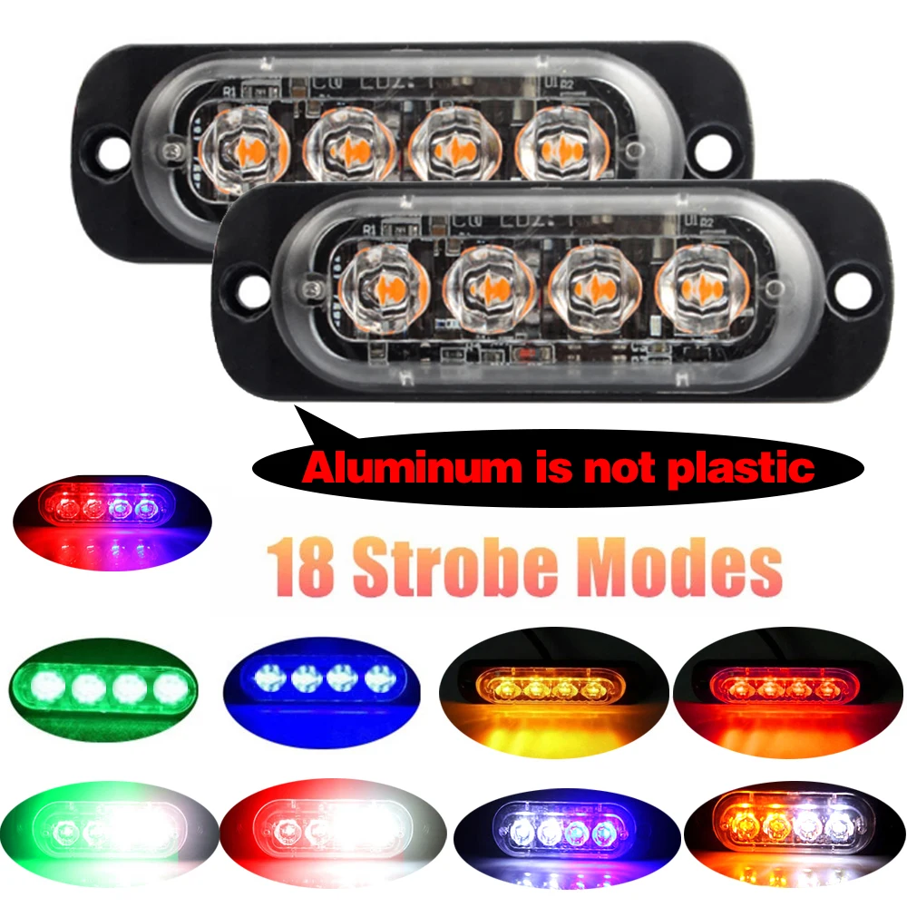 

4 Led Strobe Side Warning Light Strobe Grille Flashing Lightbar Car Truck Beacon Lamp Amber Yellow White Traffic Light 12V - 24V