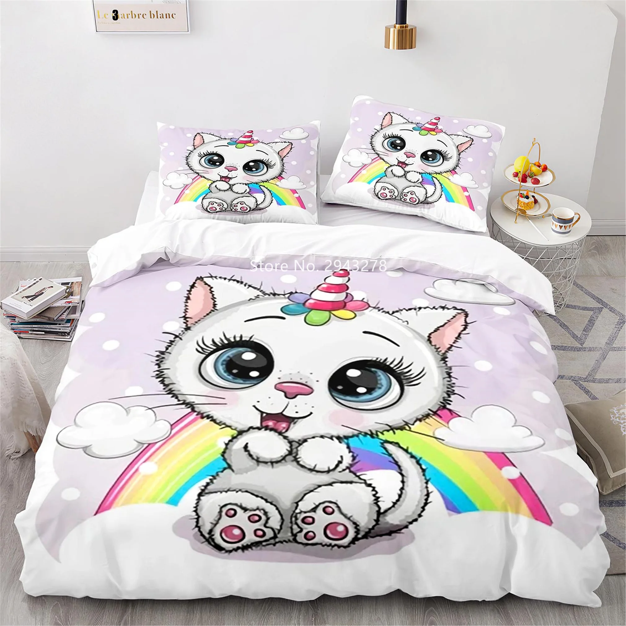 Bedding Sets for women Lovely Cartoon Color Cat Pattern Comfortable Duvet Quilt Cover Pillowcase Bedding Set Children Bedroom Decoration Home Textile quilt cover