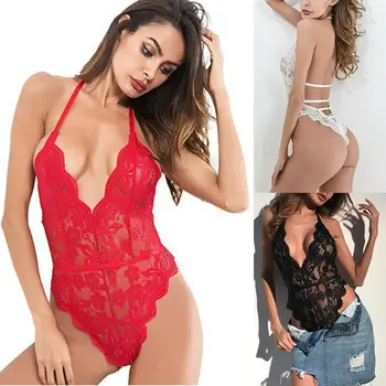

Women`s Lace Sexy Halter Jumpsuits Lingerie Teddy Party Lingerie Romper Babydoll G-String Playsuits