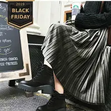 FALIZA Весна женская зеленая юбка корейский элегантный стиль гофрированные длинные юбки для женщин Высокая талия сплошной цвет бархатная юбка DR02