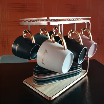 

European Retro Style Metal Coffee Cup Holder For Home Hotel Tableware Storage Stand For Kitchen Living Room Table Storage Rack