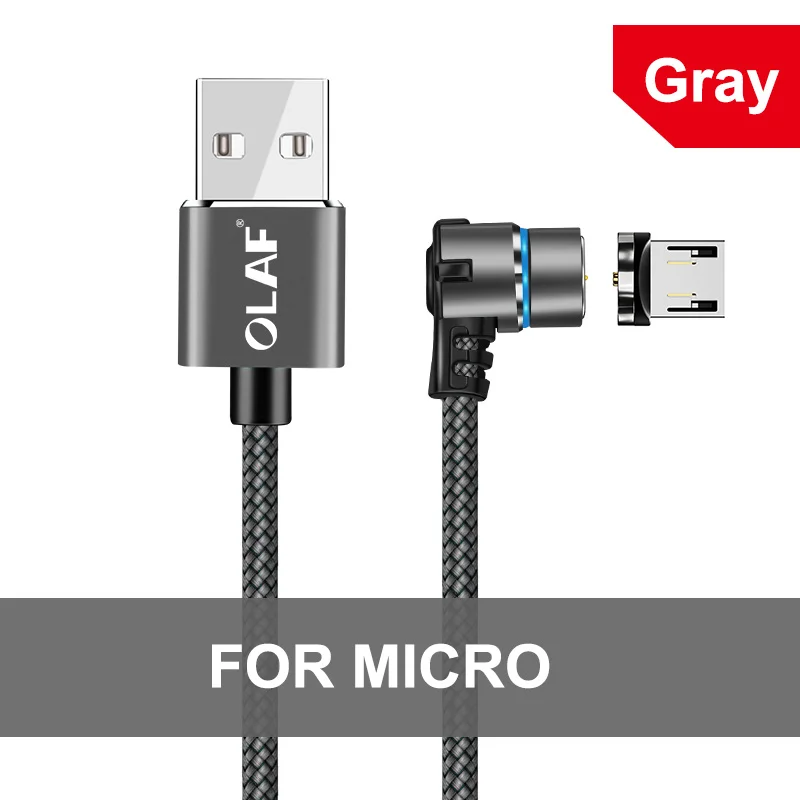 OLAF L-Line Магнитный зарядный кабель 90 градусов светодиодный кабель для iPhone XS Max 8 7 6 Plus и кабель Micro USB и кабель usb type-C USB C - Цвет: microusb grey