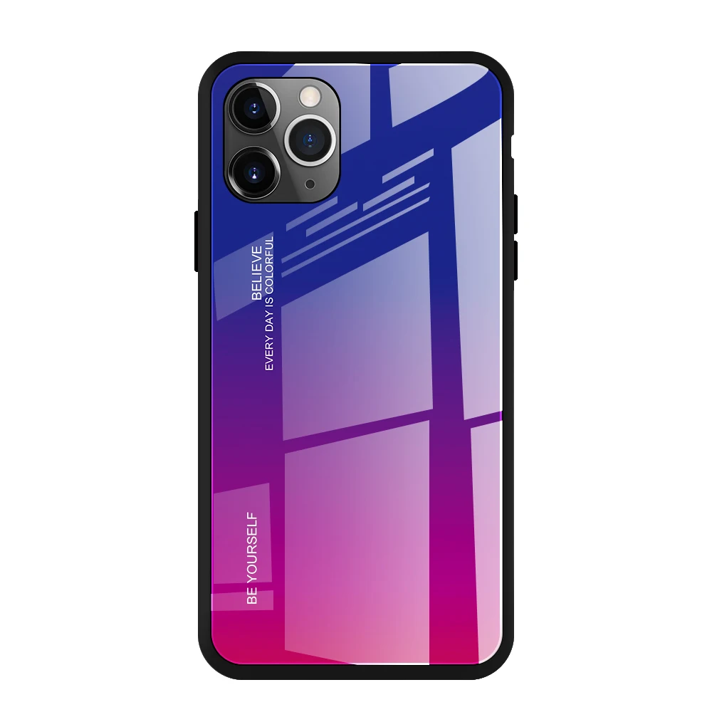 blue Red Чехол с градиентом из закаленного стекла Для iphone xs Для iphone max xr Для яблоко 6s Для iphone 7 8 plus Для iphone 11 pro max Взрывозащищенный мобильный телефон Чехол с градиентом 360 градусов противоударный корпус - Цвет: blue Red