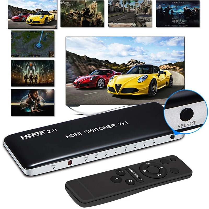 HDMI 2.0 7x1 Switch Switcher Audio Video Converter 7 in 1 out 3D 4K 60Hz for PS3 PS4 Computer PC DV