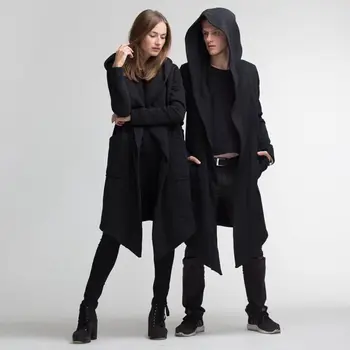 

Unisex Winter Jacket Long Section Of The Hooded Cloak Cape Cardigan Hoodie Jacket Women Men Black Coat Manteau Femme Hiver