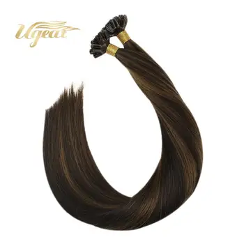 

Ugeat U Tip Nail Hair Extension Machine Remy Hair 14-24" Highlight Brown Color Hair Soft Straight Human Hair Extension 50-100G