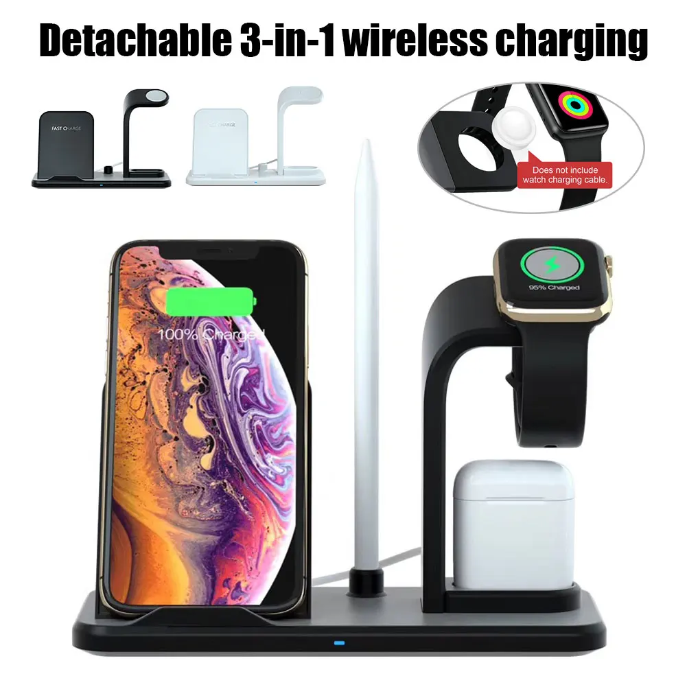 3 в 1 Qi Беспроводное зарядное устройство для iPhone XS X 11 Pro Max Быстрая зарядка для Iwatch 1 2 3 4 для Airpods Беспроводная зарядная станция