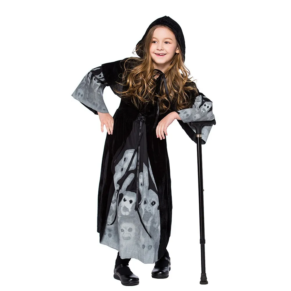 

Children Halloween Costume Cosplay Party Hooded Luminous Dress Shawl Suit dia de los muertos хэллоуин disfraz niña halloween #D