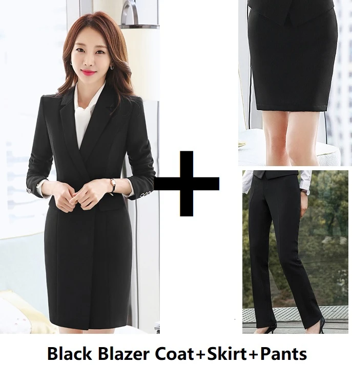 Высокое качество ткани осень зима женские блейзеры костюмы униформа дизайн бизнес дамские офисные костюмы с длинной ветровкой - Цвет: 23