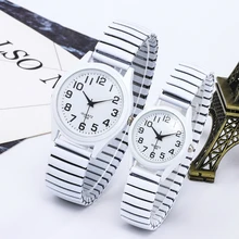 Модные деловые женские мужские эластичные белые черные кварцевые часы для влюбленных Пара вечерние офисные браслет OL часы подарок