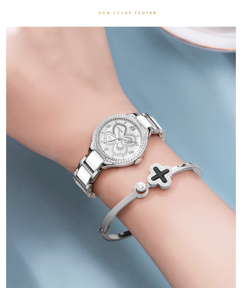 DOM Модные женские наручные часы с бриллиантами, керамический ремешок для часов, топ, роскошная брендовая одежда, женские кварцевые часы Geneva G-1271D-7MS