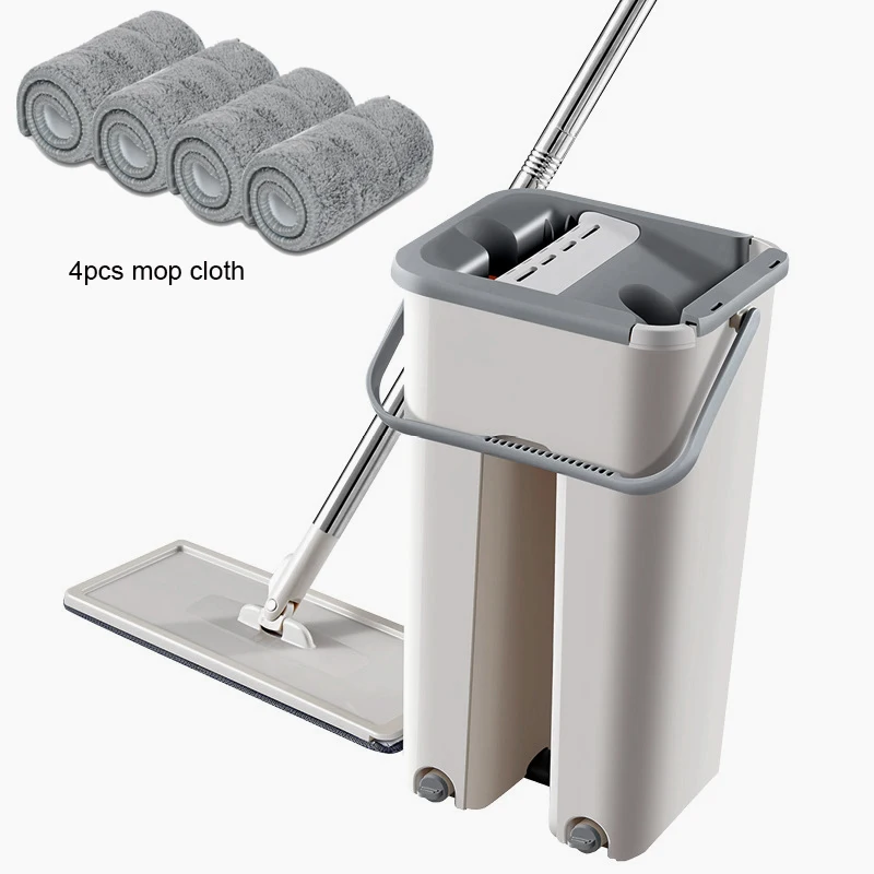Mop with 4pcs pads Волшебная Швабра для чистки швабры из микрофибры с ведром, плоская Швабра для мытья дома, кухни, пола, чистая, ручная работа - Цвет: Mop with 4pcs pads
