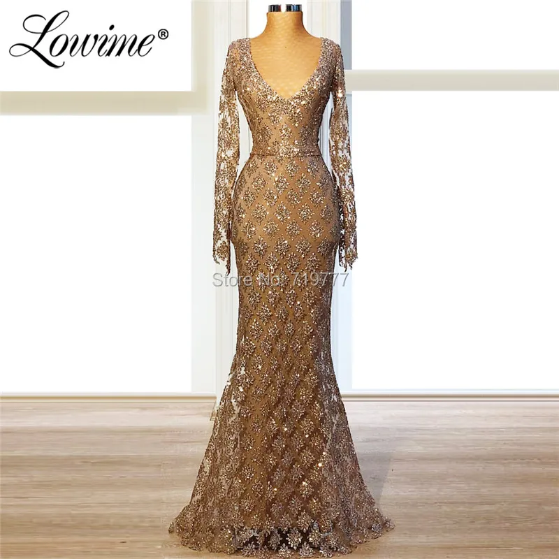 

V Neck Party Dress Arabic Turkish Women Evening Dress 2019 Custom Made Long Sleeves Glitter Long Prom Dresses Robe De Soiree