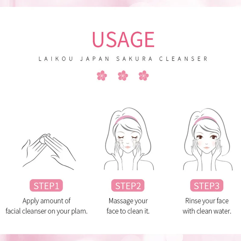 LAlKOU Japan Sakura Gentle Cleansing Facial Cleanser Shrink Pores Deep Clean Oil Control Remove Blackhead Moisturizing Skin Care 5