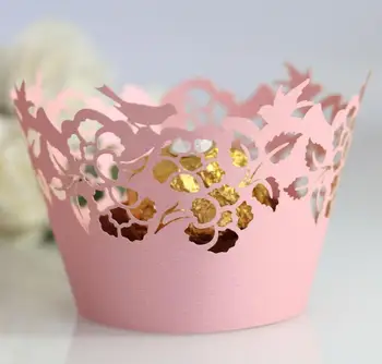 

50/100pcs LOVE Birds Hollow Muffin Cupcake Paper Cups Wedding Birthday Baby Shower Filigree Vine Decor Cupcake Wrapper Holders