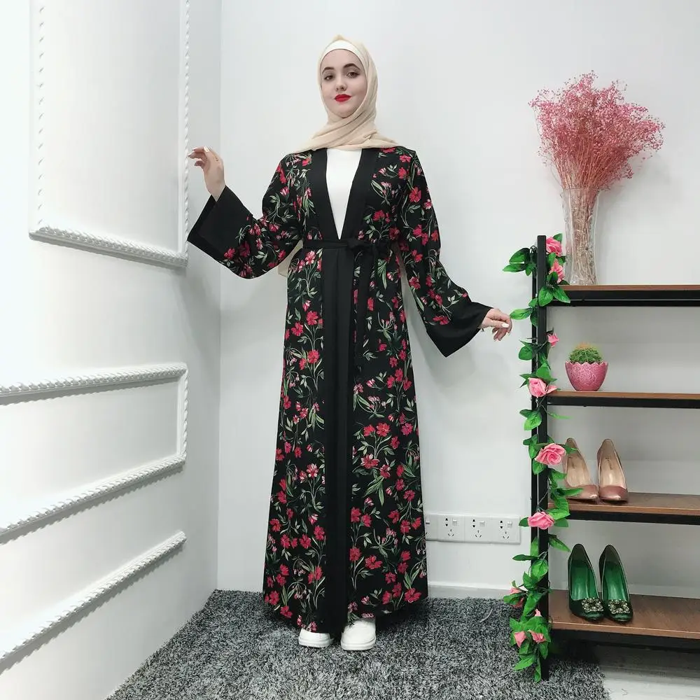 Дубай женское кимоно абайя открытый передний Кардиган Платье макси с длинным рукавом халат мусульманский кафтан платье мусульманская одежда Ближний Восток