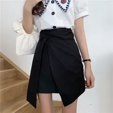 Aliexpress - Plaid Irregular Designer Summer Women Skirts Plus Size 2021 Black Gray Pleated Skirts Female High Waist Knot Vintage Mini Skirts