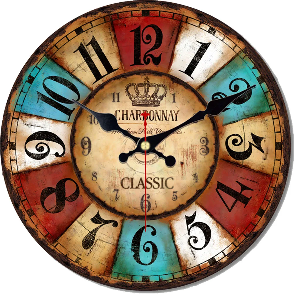Figure Wall Clocks Shabby Retro Home Kitchen Room Decor Rustic Cooker Non-Ticking Silent Quiet Cook Small Kitchen Clocks 