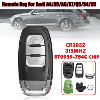 

3 Buttons Remote Key Fob with Battery 315MHz CR 2032 8T0959 754C For Audi A4 A5 A6 A7 Q5 S4 S5 2009-2018