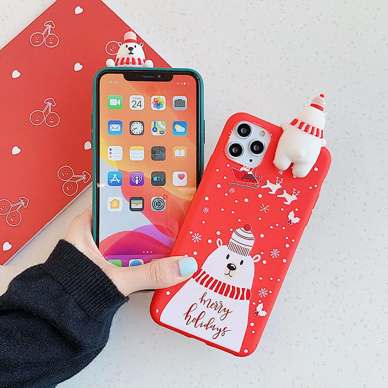 Счастливого Рождества 3D кукла чехол для телефона для iPhone 11 11Pro Max XR X XS Max 7 8 6 6S Plus мультфильм снеговик олень мягкая задняя крышка подарок