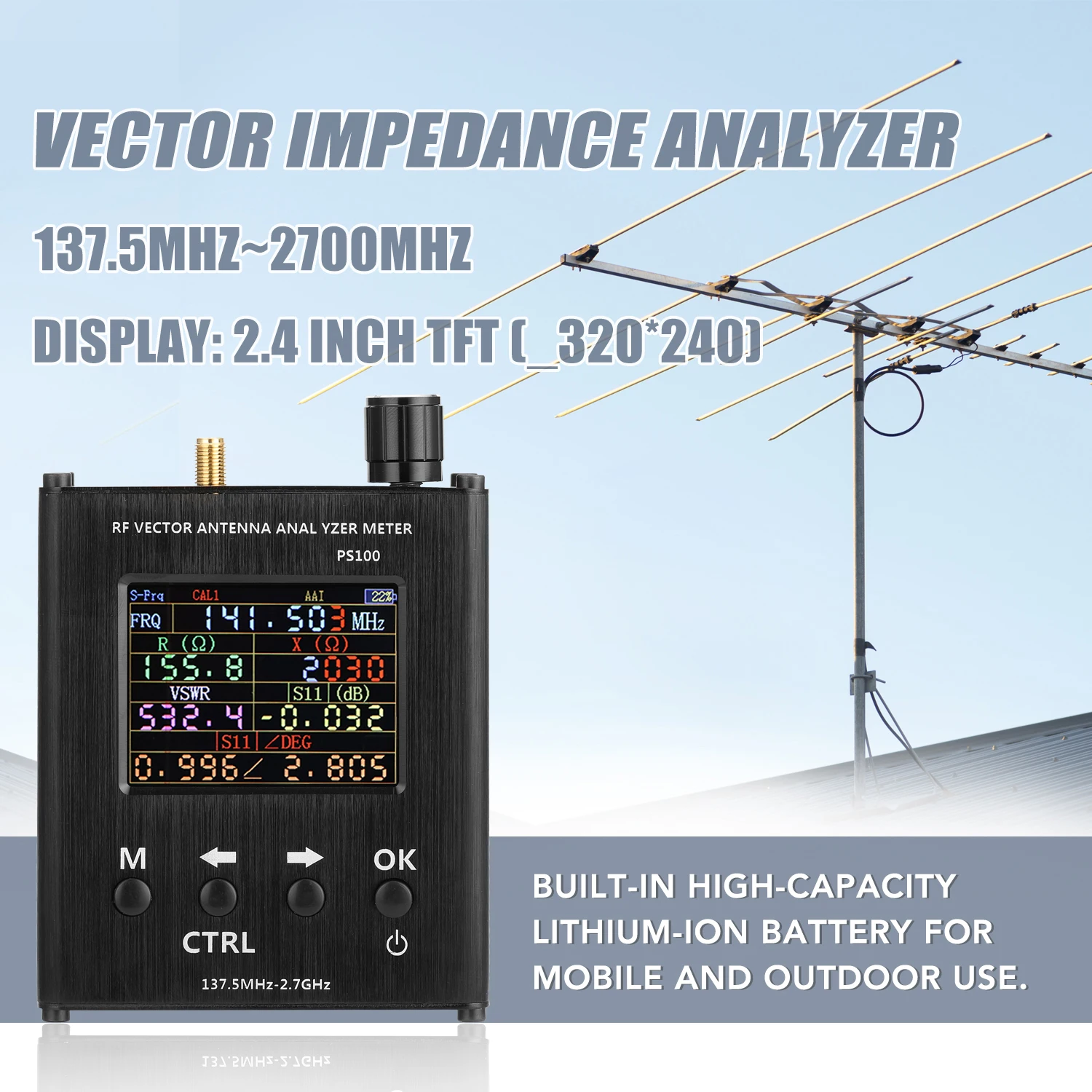 

PS100 N1201S Function Antenna Analysis Measuring Instrument Standing Wave Meter Antenna Tester RF Vector Impedance Analyzer