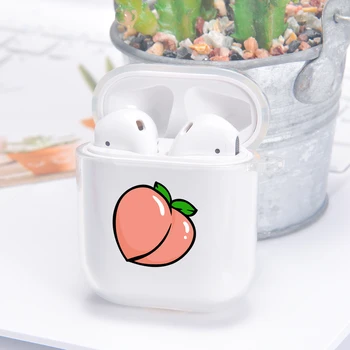 

Cute Peach Cartoon Airpods Case For Apple Airpods 2/1 Cover Soft Thin Transparent TPU Case Earphone Capa For air pods Box Bag