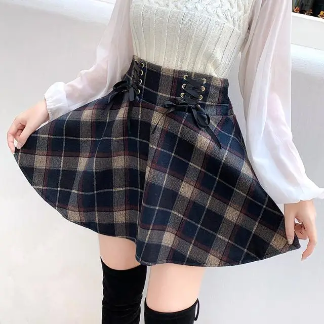 Осенние новые готические юбки женские клетчатые кружевные Свинг Harajuku для школьниц размера плюс S-5XL Сексуальные Короткие плиссированные юбки G1157