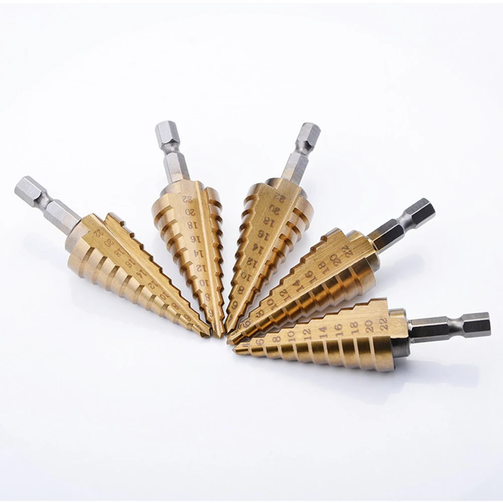 Hex Titanium Coating HSS Step Cone Drill Bit Hole Cutter 4-22mm for Sheet Drilling Power Tools for