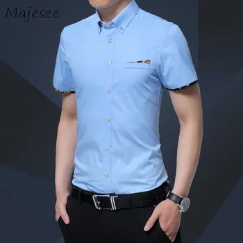 

Men Shirts Mens Short-sleeved Shirt Summer Casual Single Breasted European Style Business Male Breathable Slim 7 Colors Solid