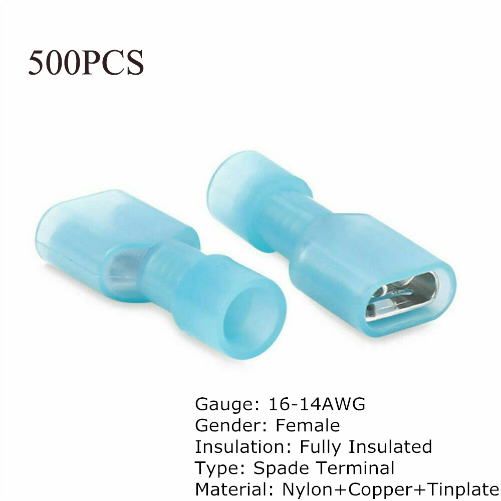 

500pcs blue fully insulated female electrical Spade crimp connector terminal brand new