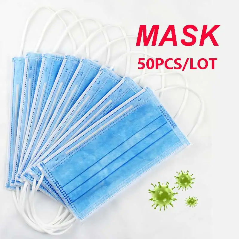 

MASK 50PCS Disposable Protective Dustproof Facial Protective Cover Masks Maldehyde Prevent bacteria anti-virus Masks