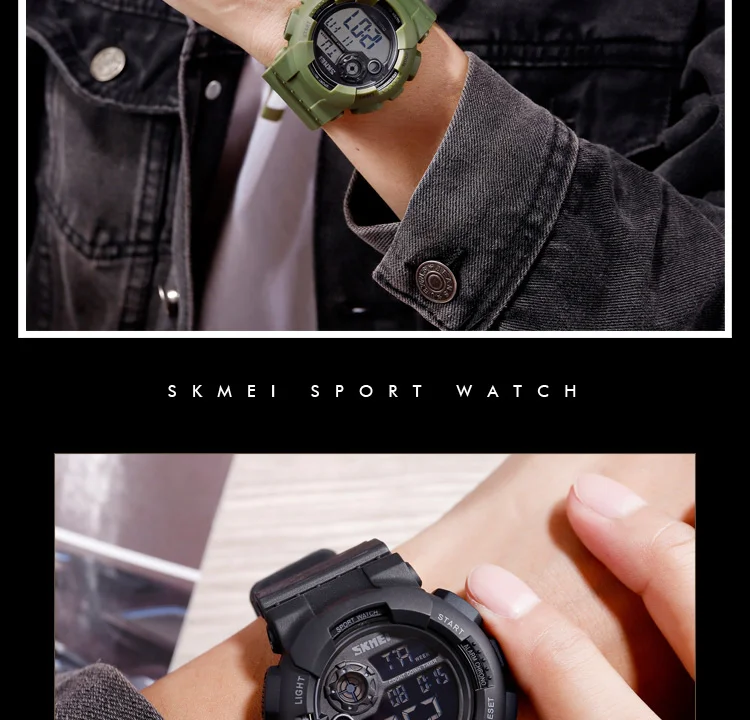 SKMEI мужские цифровые наручные часы Секундомер черный светильник спортивные часы 50 м водонепроницаемые мужские часы Reloj Hombre Montre homme 1583