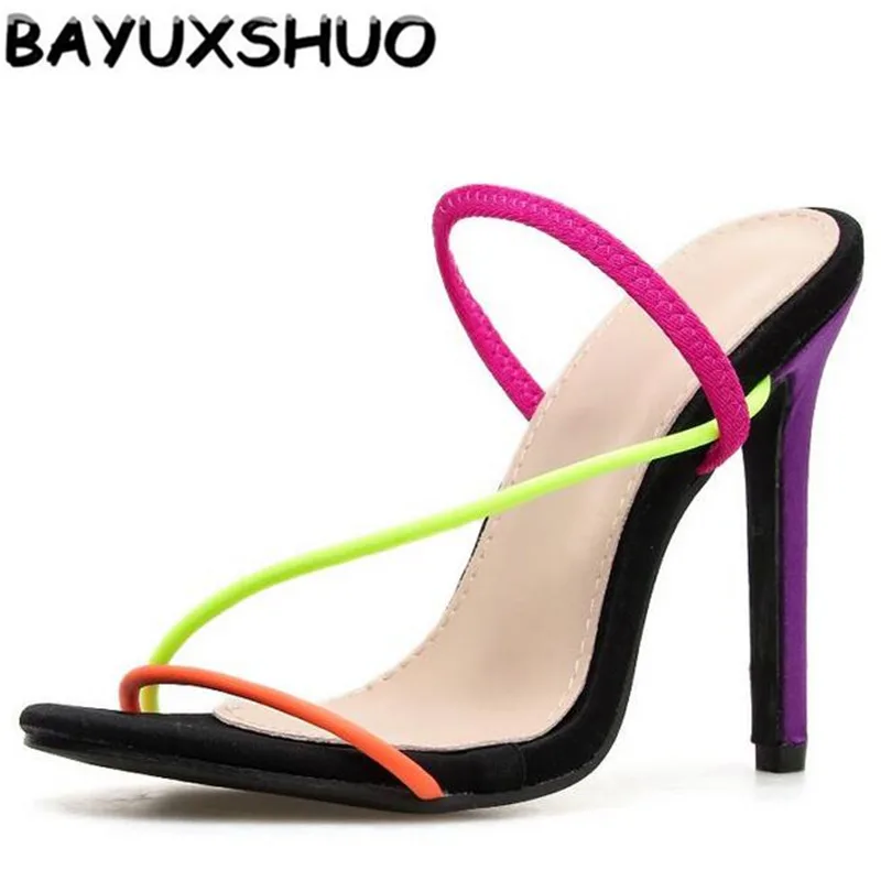 

BAYUXSHUO New Summer Ladies High Heel Sandals Colored Thin Strap Sandals Open Toe Stiletto Heels Fashion Wild Party Women Shoes