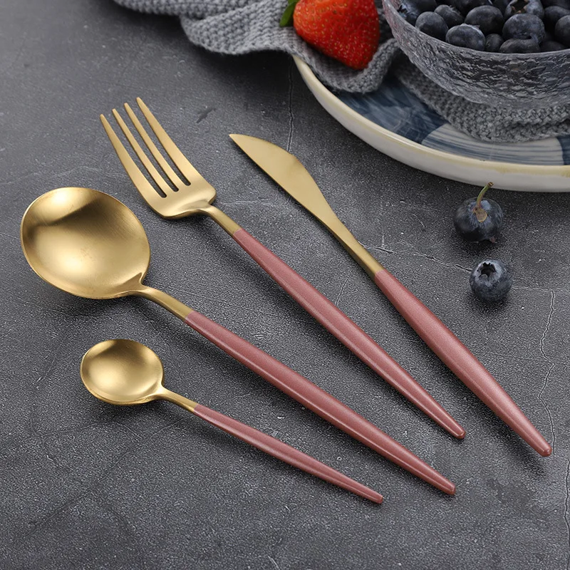 C- 4Pcs/set Hot Sale Dinner Cutlery Set Stainless Steel Dinnerware Knives Forks Spoons Wedding Silverware Home Party Kitchen