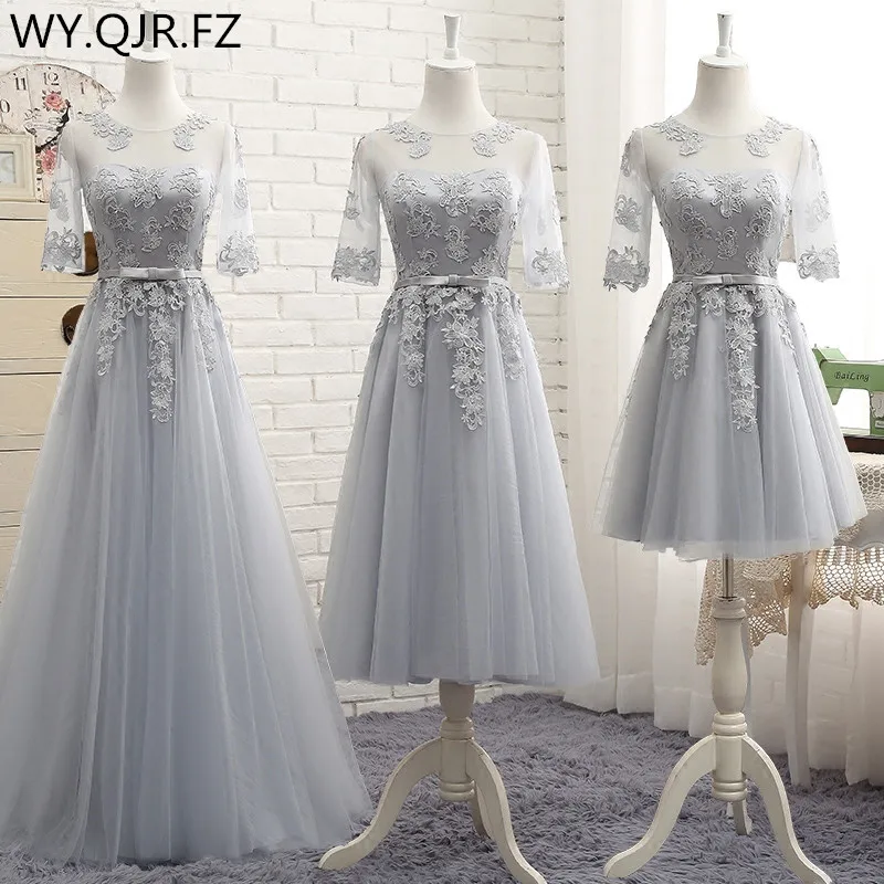 

MNZ-120#Lace Up Bridesmaid Dresses Long Wedding Prom Party Toast Dress Pink Gary White Ball Gown Cheap Wholesale Girl Sister