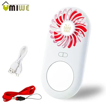 

2 In 1 Mini Makeup Mirror Fan Cute Portable Handheld USB Chargeable Fans 3-speed Strong Wind Silent Summer Cooler For Outdoor