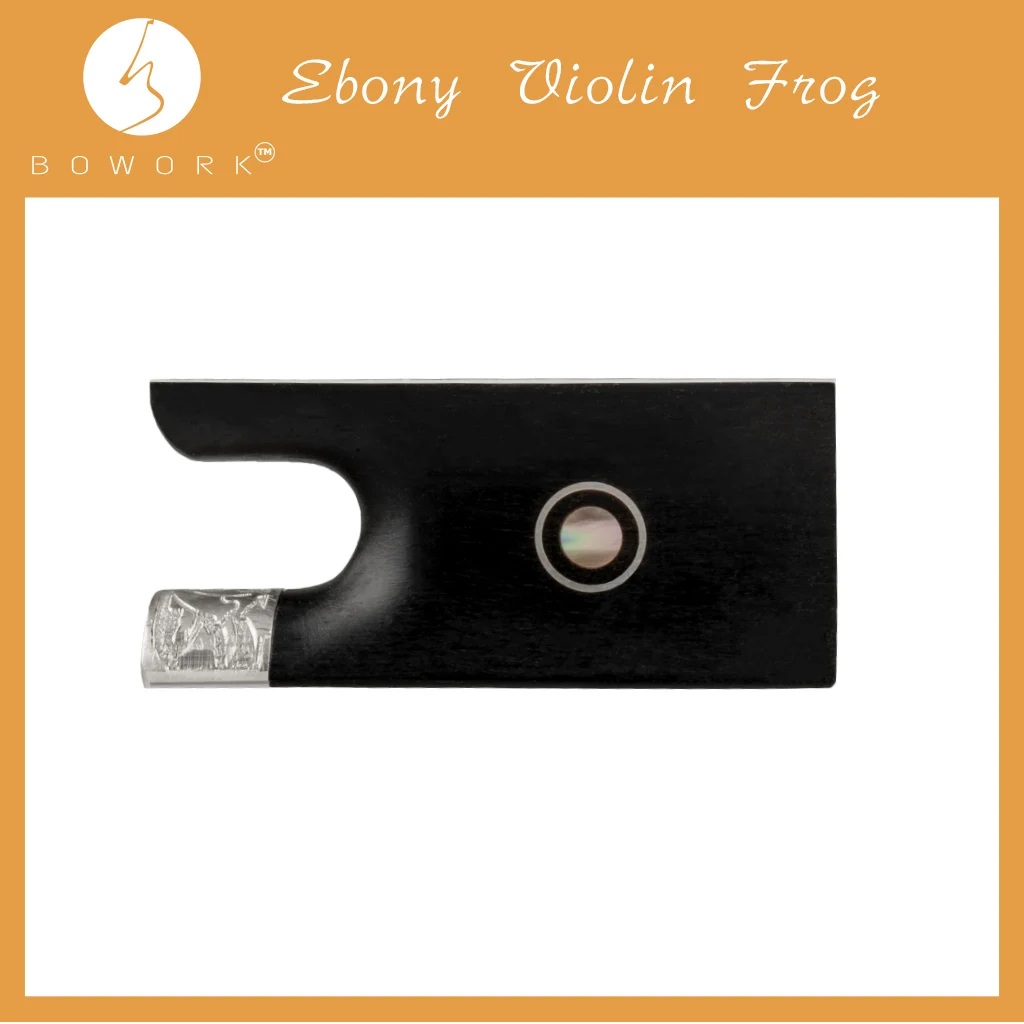 

BOWORK Advanced Ebony Frog Sterling Silver Carved Mounting W/ Paris Eye Inlay 4/4 Violin Bow Frog