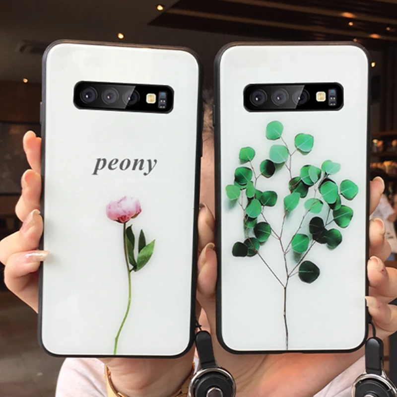 

Tempered Glass Case For Samsung Galaxy S10 Plus S10e note 10 Pro Green plant Hard Cover For Samsung s10 Lite Note 8 9 10 Casing