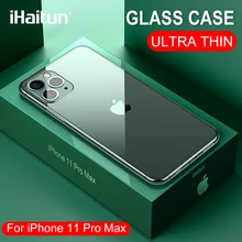 IHaitun роскошный стеклянный чехол для iPhone 11 Pro Max, ультра тонкая прозрачная стеклянная крышка для iPhone XS MAX XR X 10 7 8 с мягким краем 11 Pro Max 7 8 Plus