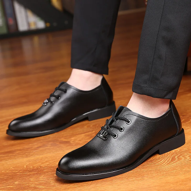 

2019 Summer MEN'S Dress Shoes Simple Solid Color Business Casual Shoes Low Top Lace-up Pointed-Toe Shoes Men Shoes