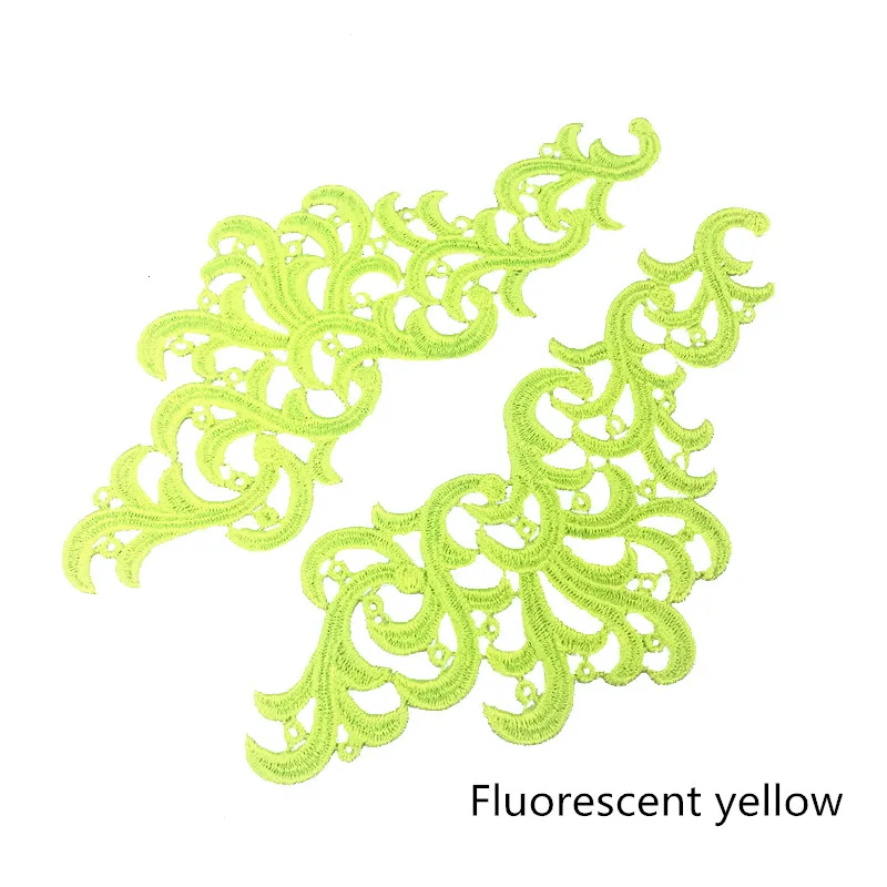 fluorescent yellow 2 пары Venise флуоресцентные желтые оранжевые цветы кружевная отделка танго танец балетные костюмы платье Декор шитье аппликация ремесла DA001 - Цвет: fluorescent yellow