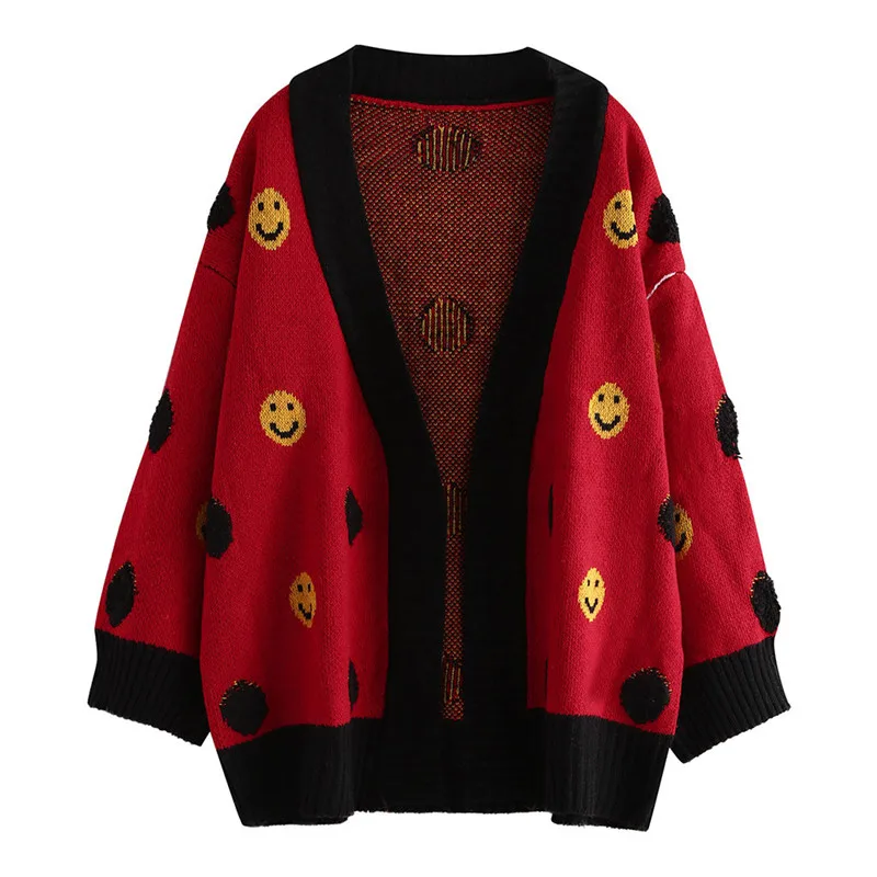 

Sweater Womens Long Sleeve knitting Cardigan Tops Ladies Print Smile Shirts Sweater Coat Cardigan Sweater Women Women's Sweater