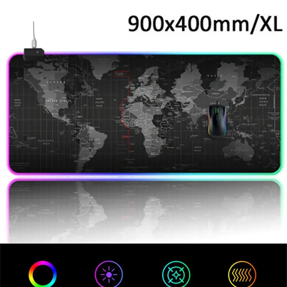 Черный Mousepad Large Computer Mouse Mat Large LED Prefessional Gaming Mousepad Night RGB USB Wired Lighting for Computer 900x400 mm XL - Цвет: Черный