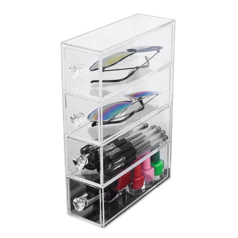 

BEAU-4 Plastic Vanity, Compact Narrow Storage Organization Drawers Set for Cosmetics, Dental Supplies, Hair Care, Bathroom, Dorm