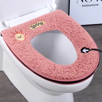

New zipper toilet seat cushion padded Bathroom Warm Soft Toilet Cover Seat Lid Pad Closestool Protector Bathroom Accessories Set
